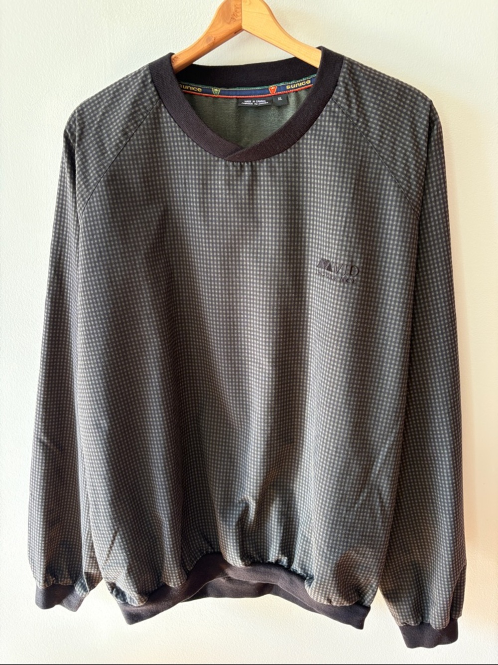 Vintage Sunice Wind Shirt Green Black Gingham Check Size XL